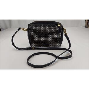 Fossil Campbell Mini Crossbody Black White Stripe Purse Adjustable Strap